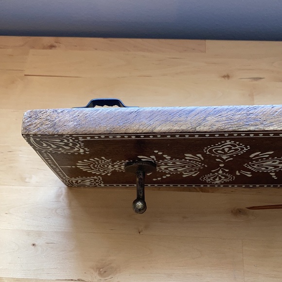 Urban Outfitters dark wood hand painted boho wall shelf w/ 2 hooks made in India - Picture 7 of 9